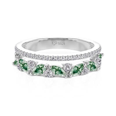 Jeulia Anillo de Doble Hilera en Ágata Musgo Corte Marquise para Mujeres