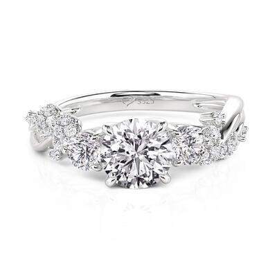 Jeulia Round Three-Stone Leaf Engagement Ring