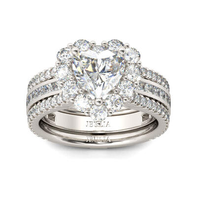 Jeulia Halo Heart Cut Sterling Silver Ring Set