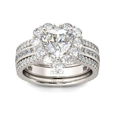 Jeulia Halo Heart Cut Sterling Silver Ring Set