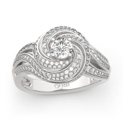 Jeulia Spiral Design Round Cut Sterling Silver Ring