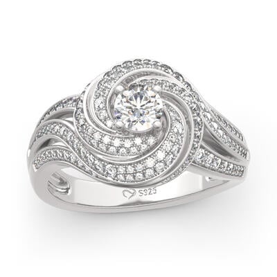 Jeulia Spiral Design Round Cut Sterling Silver Ring