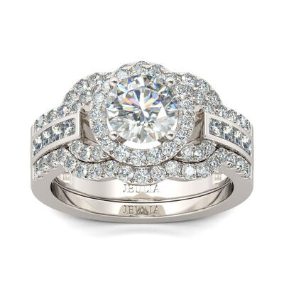 Jeulia 3PC Round Cut Sterling Silver Ring Set