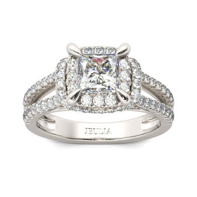 Jeulia Split Shank Princess Cut Sterling Silver Ring