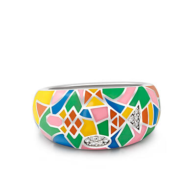 Jeulia "Pops of Color" Enamel Sterling Silver Women's Band