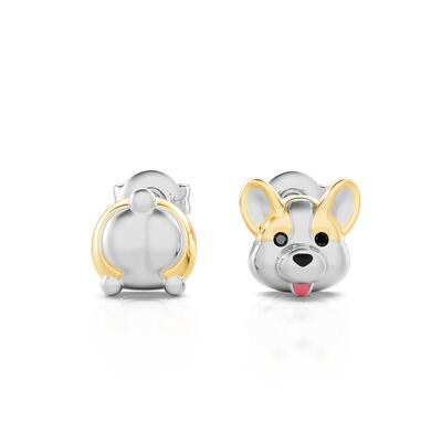 Jeulia "Puppy Puppy" Corgi Dog Mismatched Sterling Silver Stud Earrings