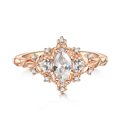 Jeulia Vintage Marquise Engagement Ring Three Stone Silver