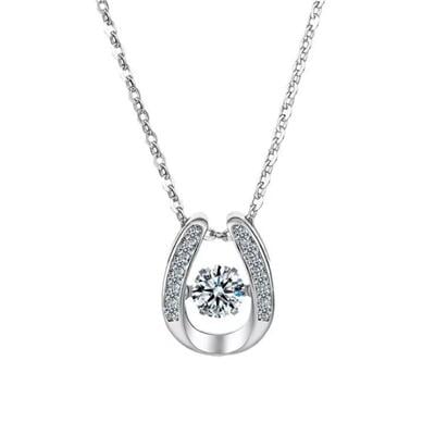Jeulia Horseshoe Pendant Necklace with Round Cut Stone