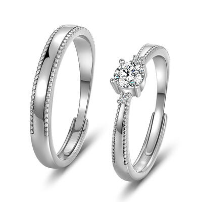 Jeulia Simple Beaded Edge Adjustable Couple Rings Set