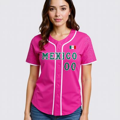 Custom Pink 3D Mexican Flag Authentic Baseball Jersey Perfect for Games Cinco de Mayo Celebrations and Fan Meetups