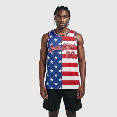 Custom Royal Red-White 3D Pattern Design American Flag Authentic Basketball Jersey