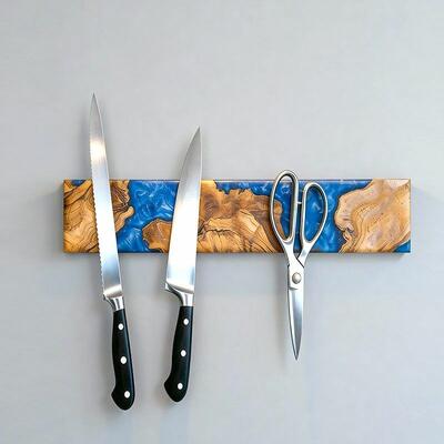 Modern Blue Resin Wood Magnetic Knife Rack – Kitchen Organizer & Gift