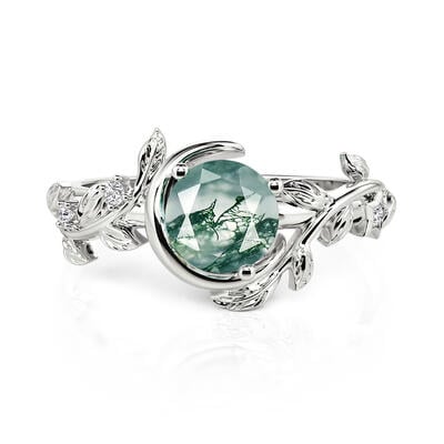 Jeulia Moon & Star Bypass Moss Agate Engagement Ring