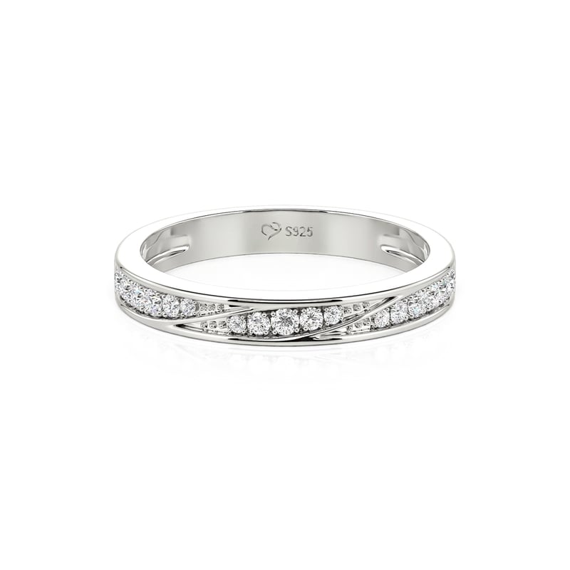 Jeulia Twisted Wave Design Round Pave Wedding Band for Women