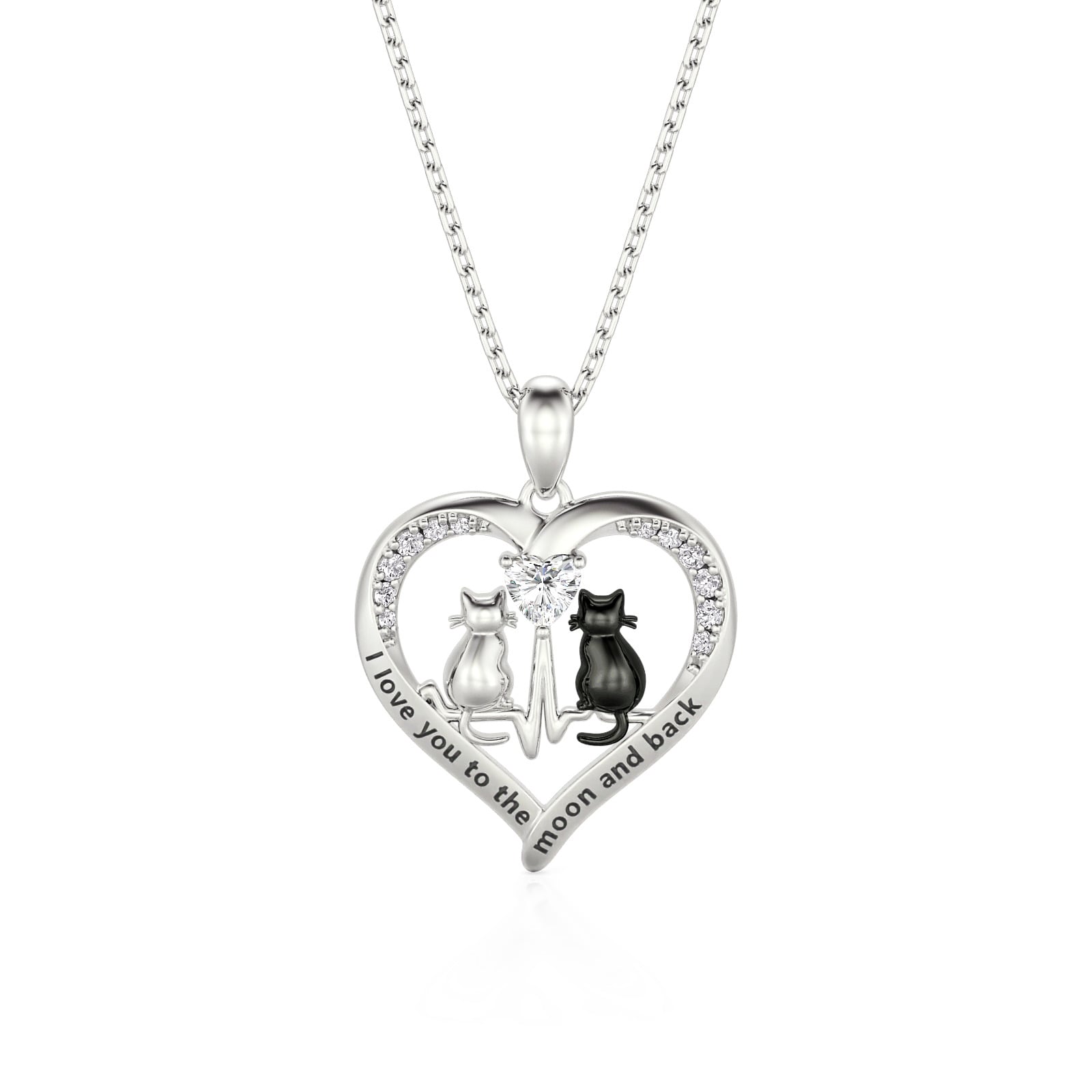 Jeulia Petland Custom Birthstone Couple Cat Heart Necklace