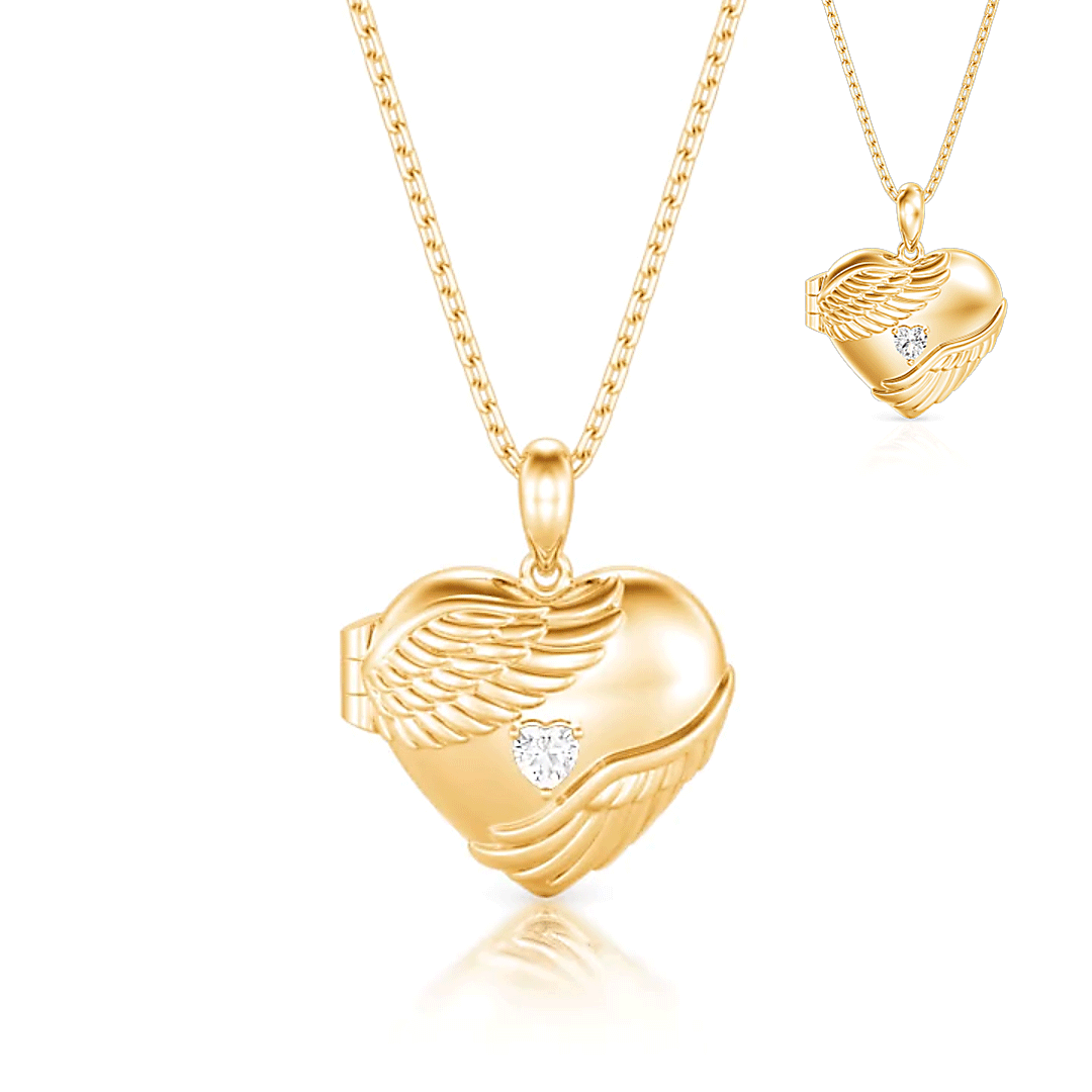 Jeulia Custom Gold Wings Heart Photo Locket Necklace