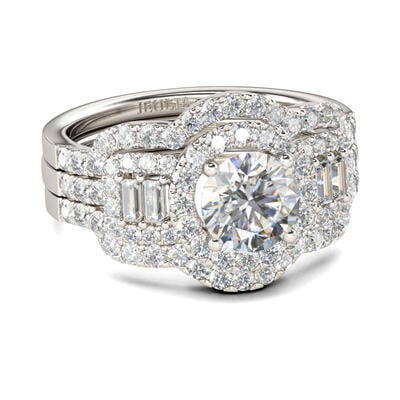 Jeulia Terno De Anillos Con Halo De Talla Redonda En Plata De Ley