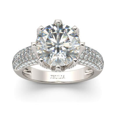 Jeulia Large Stone Round Cut Sterling Silver Ring