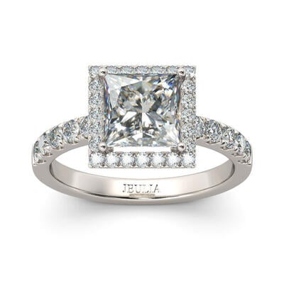 Jeulia Classic Halo Princess Cut Sterling Silver Ring