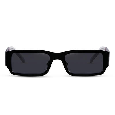 Jeulia "Perspective" Rectangle Black Metal Polarized Unisex Sunglasses