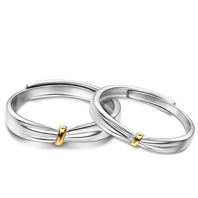 Jeulia "Lover Knot" Two Tone Adjustable Sterling Silver Couple Rings