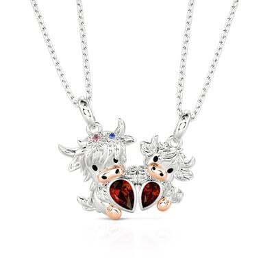 Jeulia Custom Mother & Child Highland Cow Magnetic Necklace Set