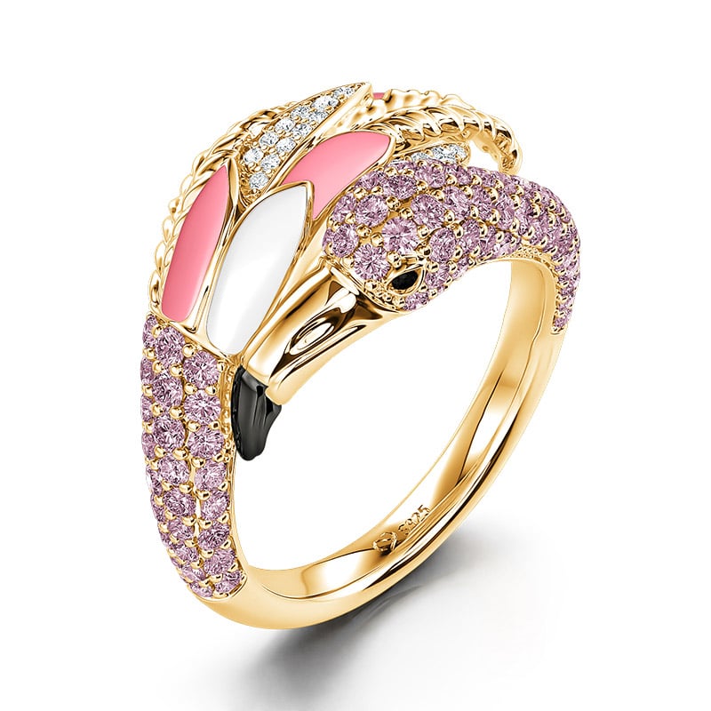 Jeulia Anillo de plata de ley flamenco rosa de amor para fiesta