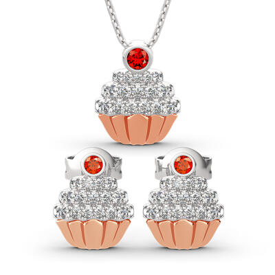 Jeulia "Sweet Secrets" Cupcake Design Sterling Silver Jewelry Set