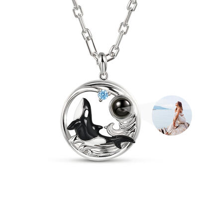 Jeulia Orca Whale Personalized Photo Projection Sterling Silver Necklace