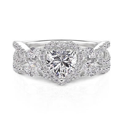 Jeulia Halo Twist Pointed Leaf Love Heart Ring Set