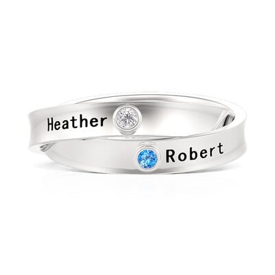 Jeulia Custom Birthstone Name Double-Circle Trinity Ring