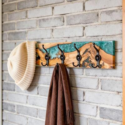 Modern Handcrafted Resin-Wood Wall Hook Rack | Reslol Key & Coat Holder