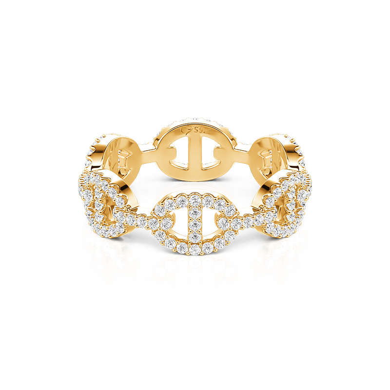 Jeulia Minimalist Gold Pave Anchor Chain Ring