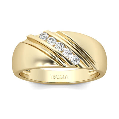 Jeulia Gold Tone Diagonal Round Cut Sterling Silver Men's Band