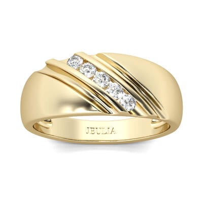 Jeulia Gold Tone Diagonal Round Cut Sterling Silver Men's Band