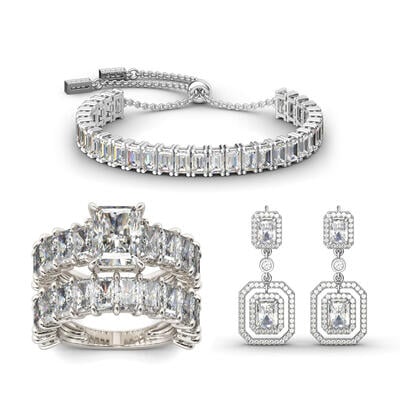 Jeulia Luxurious Radiant Cut Sterling Silver Jewelry Set