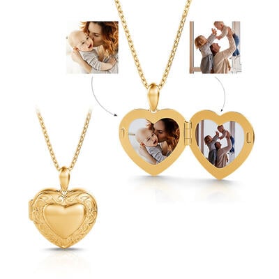 Jeulia Vintage Heart Personalized Photo Sterling Silver Locket Necklace
