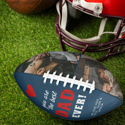 Personalized Football with Red Hearts as a Gift for Dad
