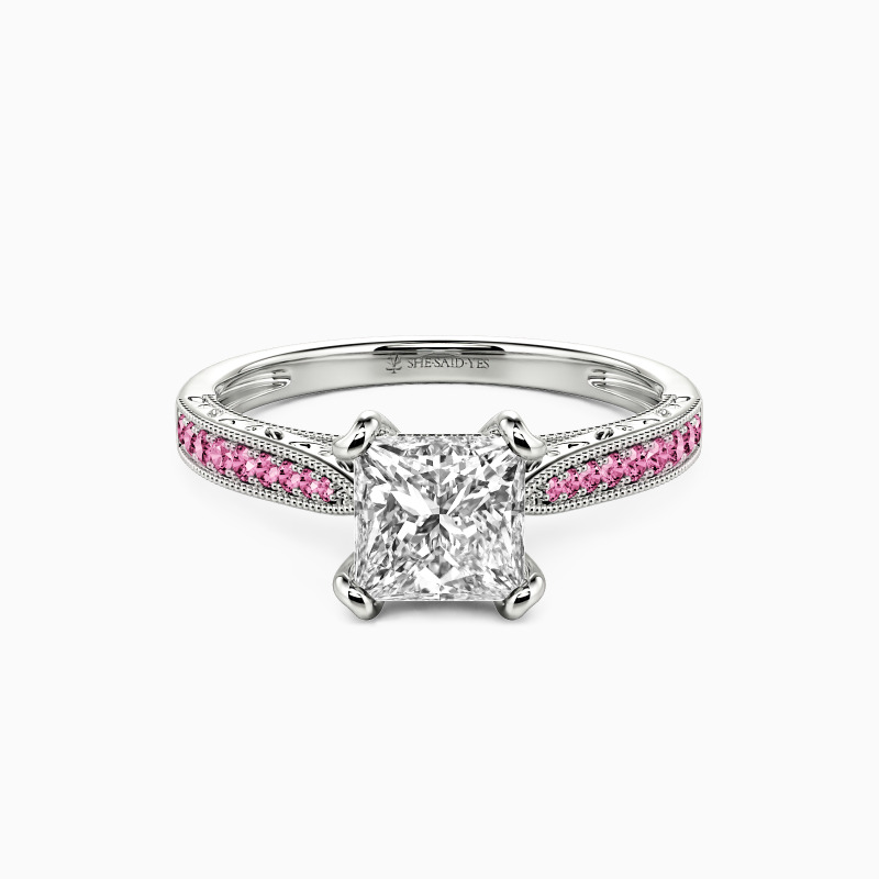 "My Bright Star" Princess Cut Side Stone Engagement Ring