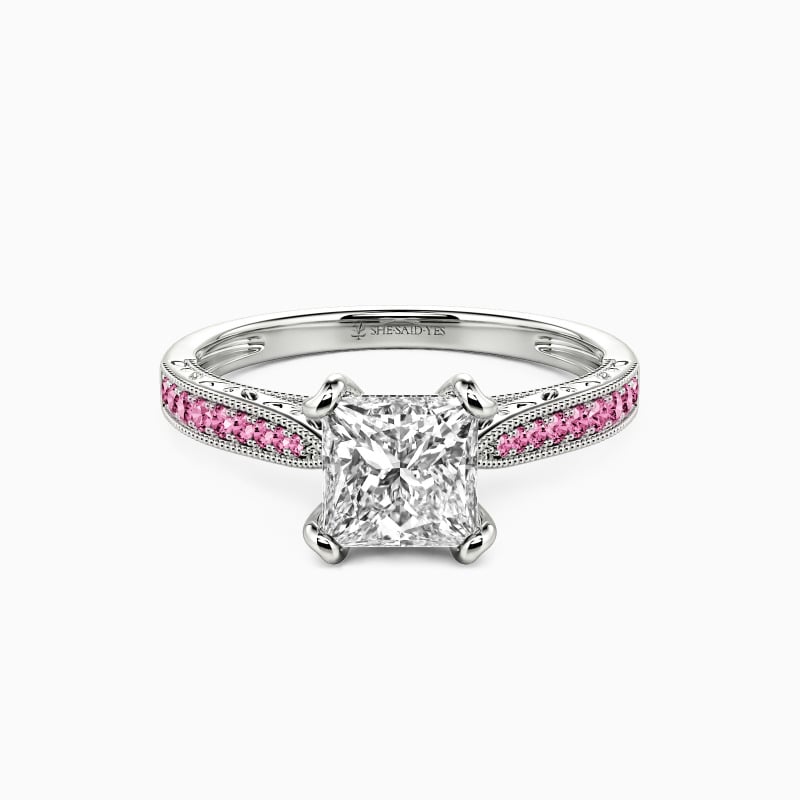 "My Bright Star" Princess Cut Side Stone Engagement Ring
