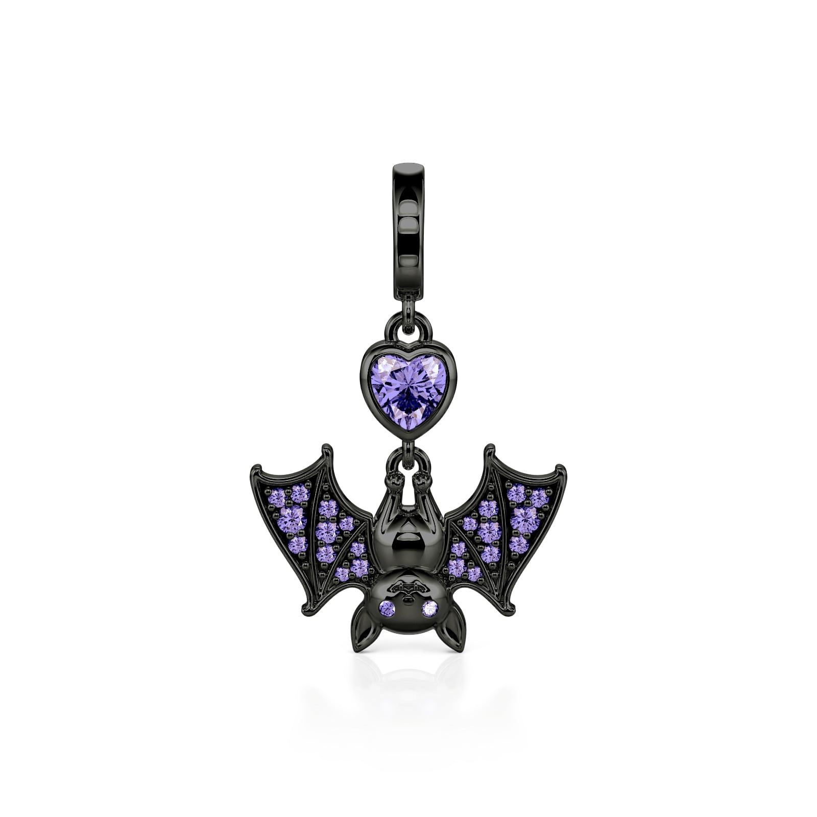 Jeulia Gothic Purple Heart Upside-Down Bat Charm