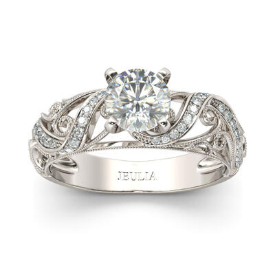 Jeulia Filigree Vines Round Cut Sterling Silver Ring