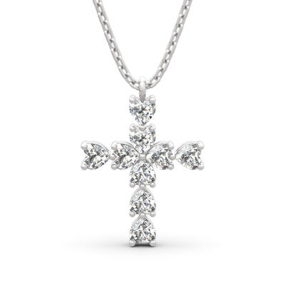 Jeulia Classic Cross Design Heart Cut Amulets Sterling Silver Necklace