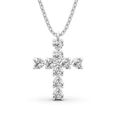 Jeulia Collier en Argent Sterling de Forme Croix avec Pierre Coeur