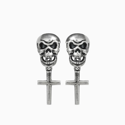 Jeulia "Cross" Skull Sterling Silver Earrings