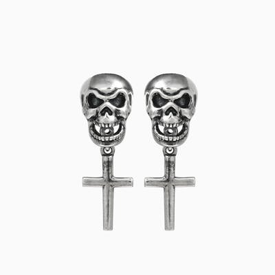Jeulia "Cross" Skull Sterling Silver Earrings