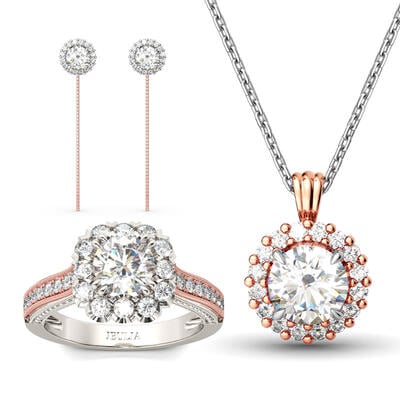 Jeulia Two Tone Halo Round Cut Jewelry Set
