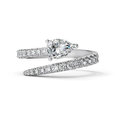 Jeulia "Star Trails" Bypass Design Pear Cut Sterling Silver Open Ring