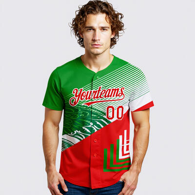 Custom 3D Mexico Authentic Baseball Jersey Green and Red Ideal for Games Cinco de Mayo and Fan Gatherings
