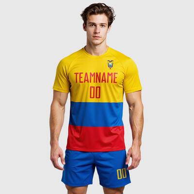 Custom Gold Red-Royal Sublimation Ecuador Flag Soccer Uniform Jersey